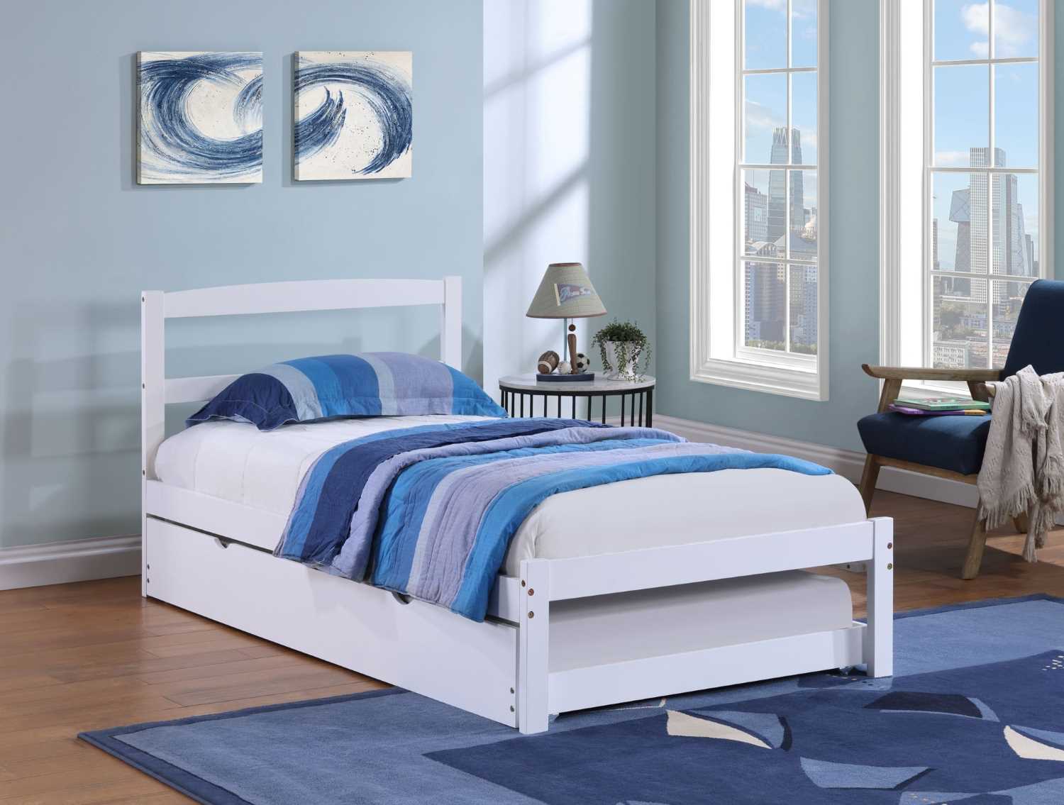White Bed with Trundle Single  416