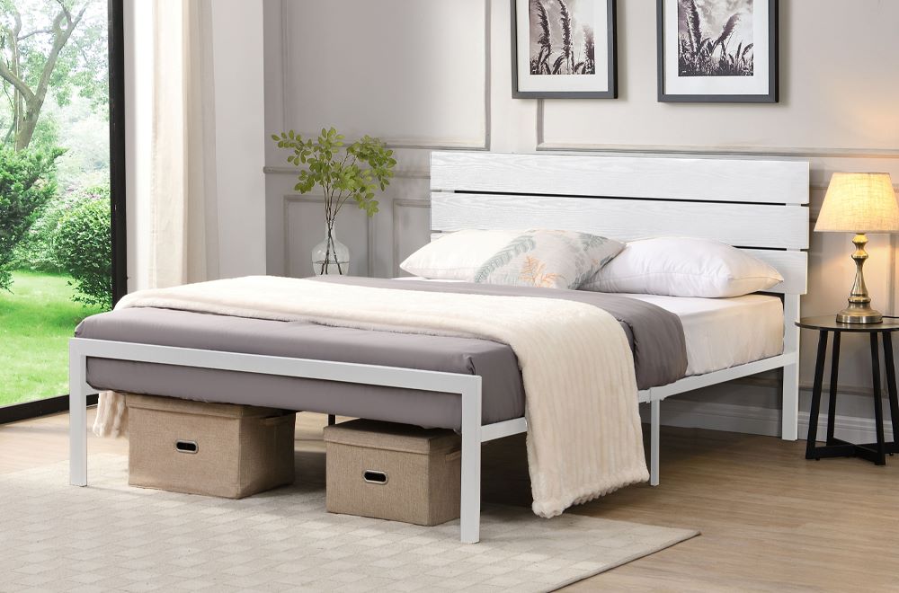 White Platform Metal Bed 2205