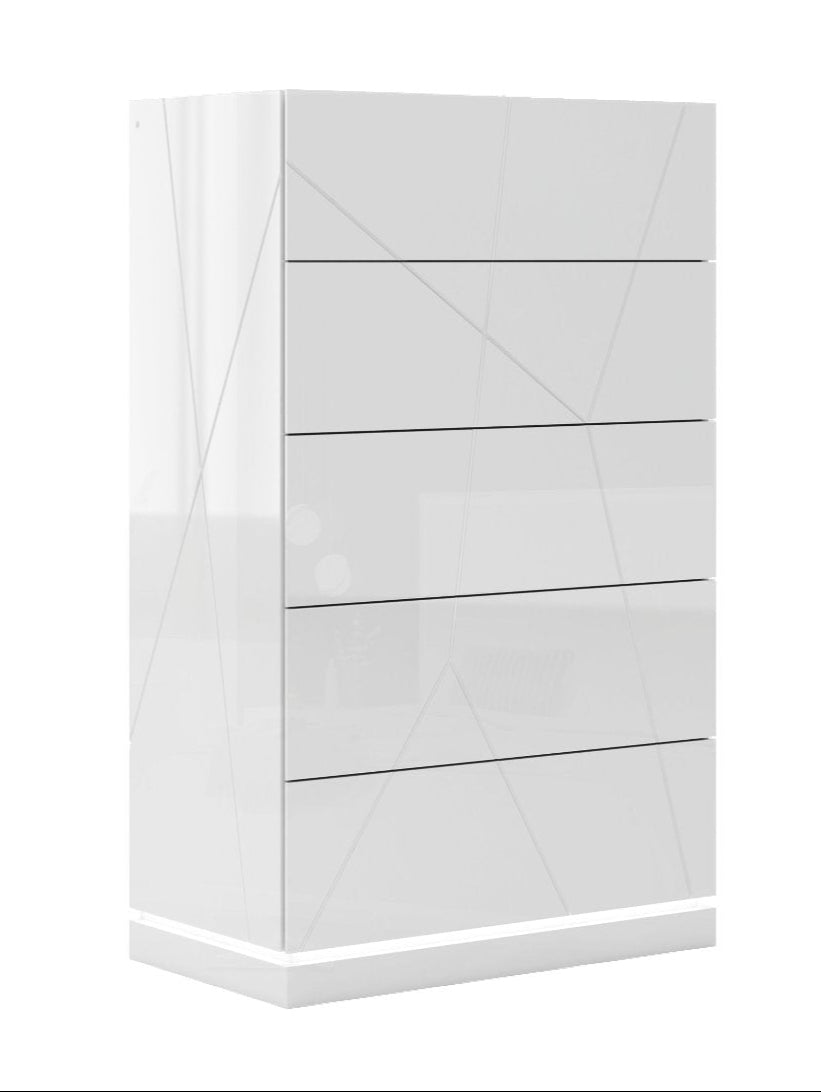 White Glossy 6PC Bedroom Set With LED Light 817 | Best Deals