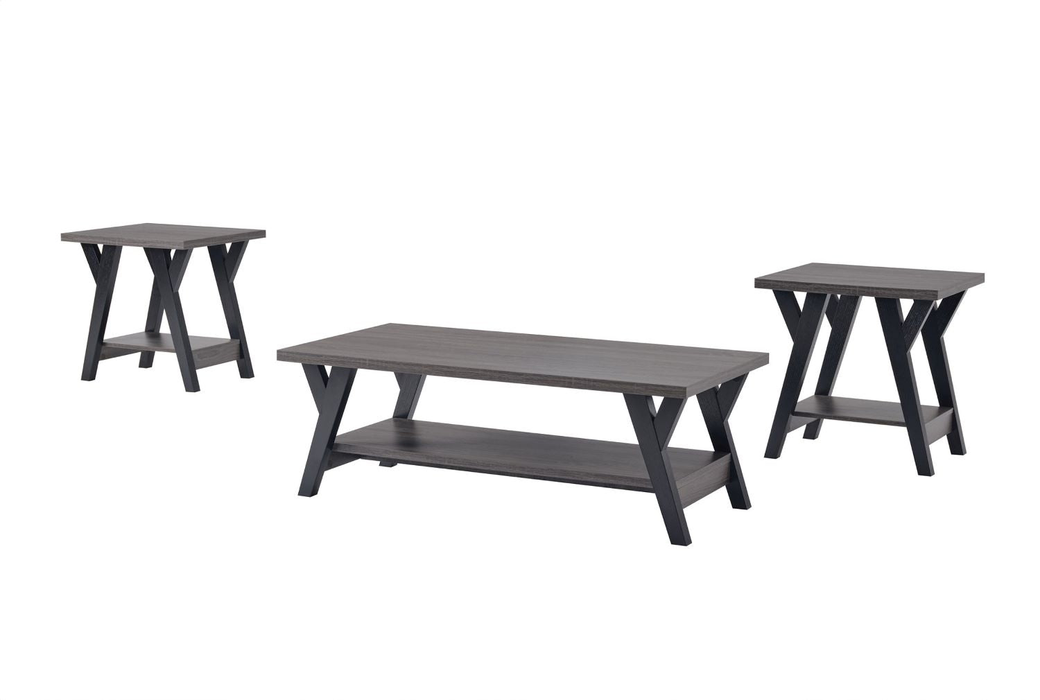 Wooden 3pc Coffee Table Set with Black Legs 3505