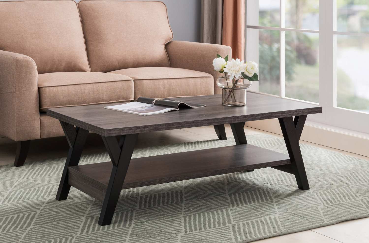 Wooden 3pc Coffee Table Set with Black Legs 3505