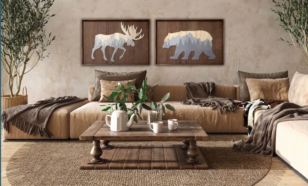Brown Wood Animals 2PC Floating Frame