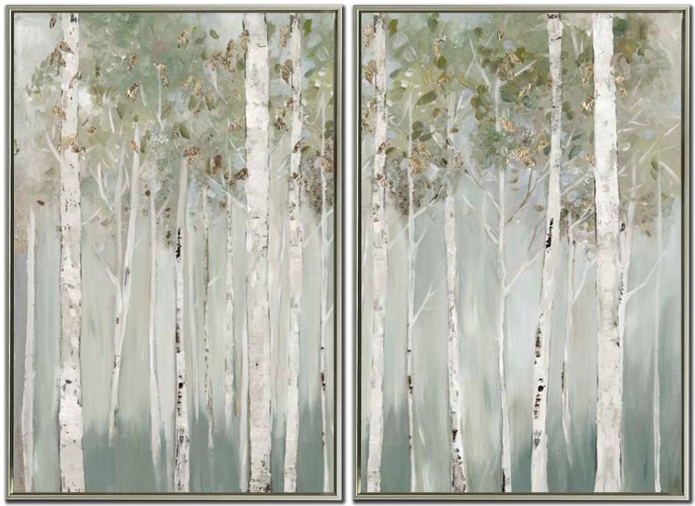 Whispering Green Birch Forest 2PC Floating Frame