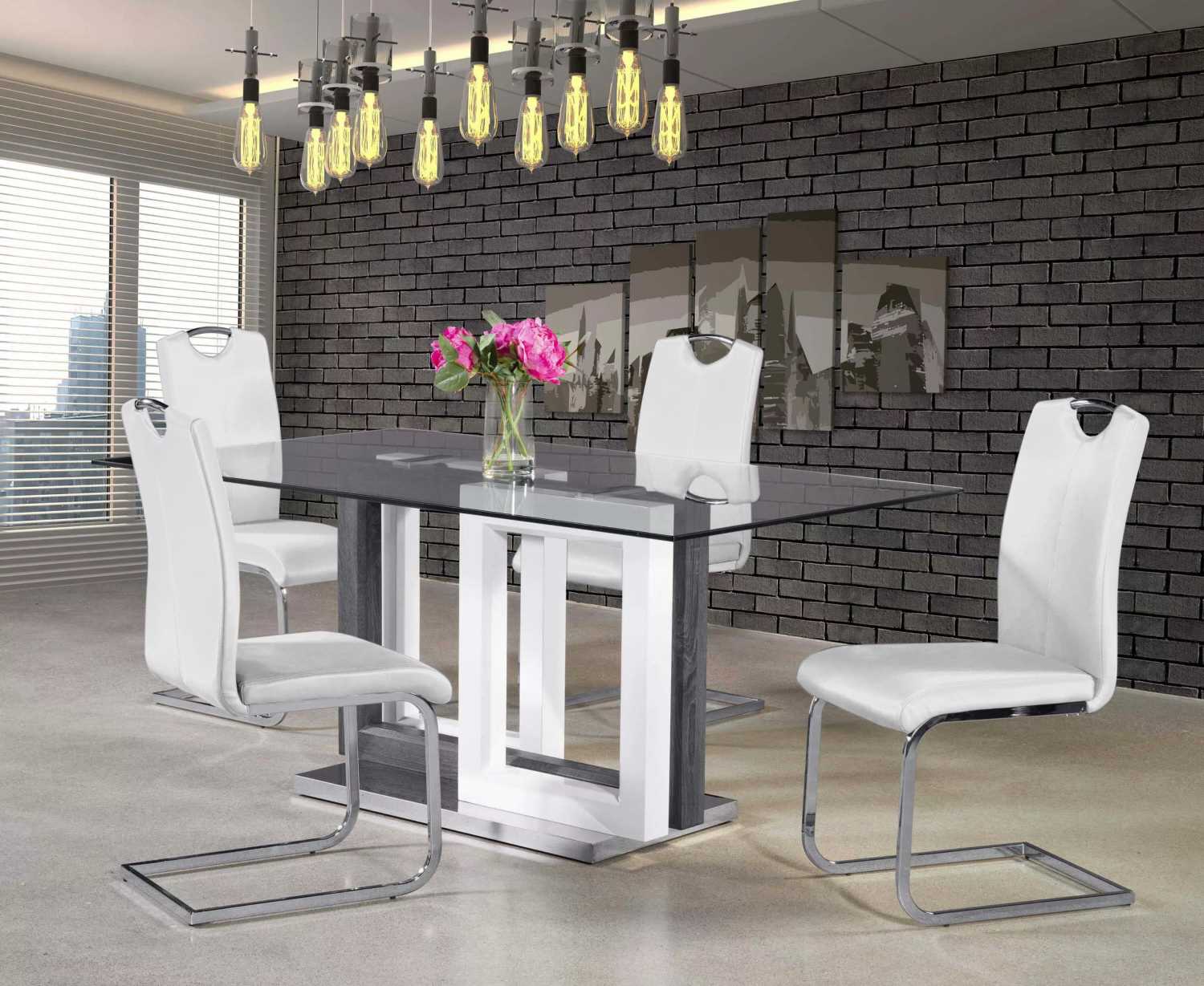 Yves 5 PC Lacquer Dining Set White 6825 5599