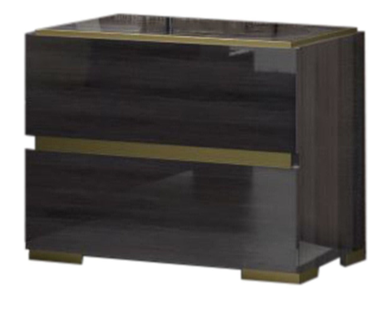 Yvette Iron Grey 6PC Lacquer Bedroom Set With LED Headboard