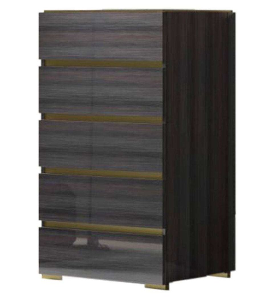 Yvette Iron Grey 6PC Lacquer Bedroom Set With LED Headboard
