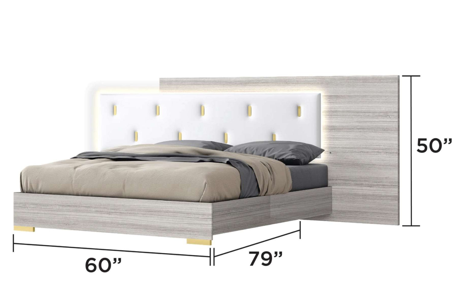 Zain Grey Angly Lacquer Bed with Upholstered Headboard & LED Light 1891