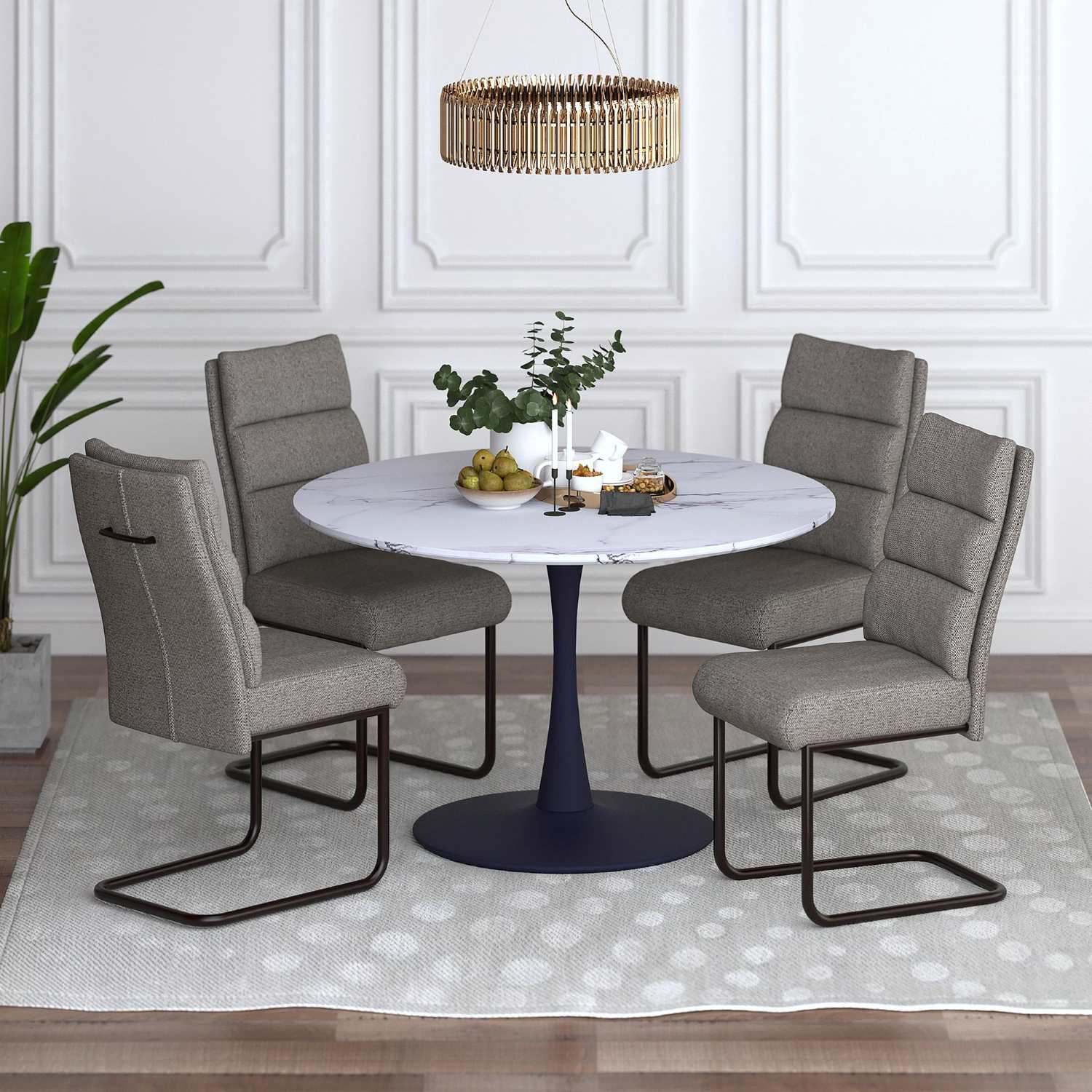 Zilo / Brodi 5pc Dining Set in White Table with Charcoal Chair 207-671BK_L_138CH