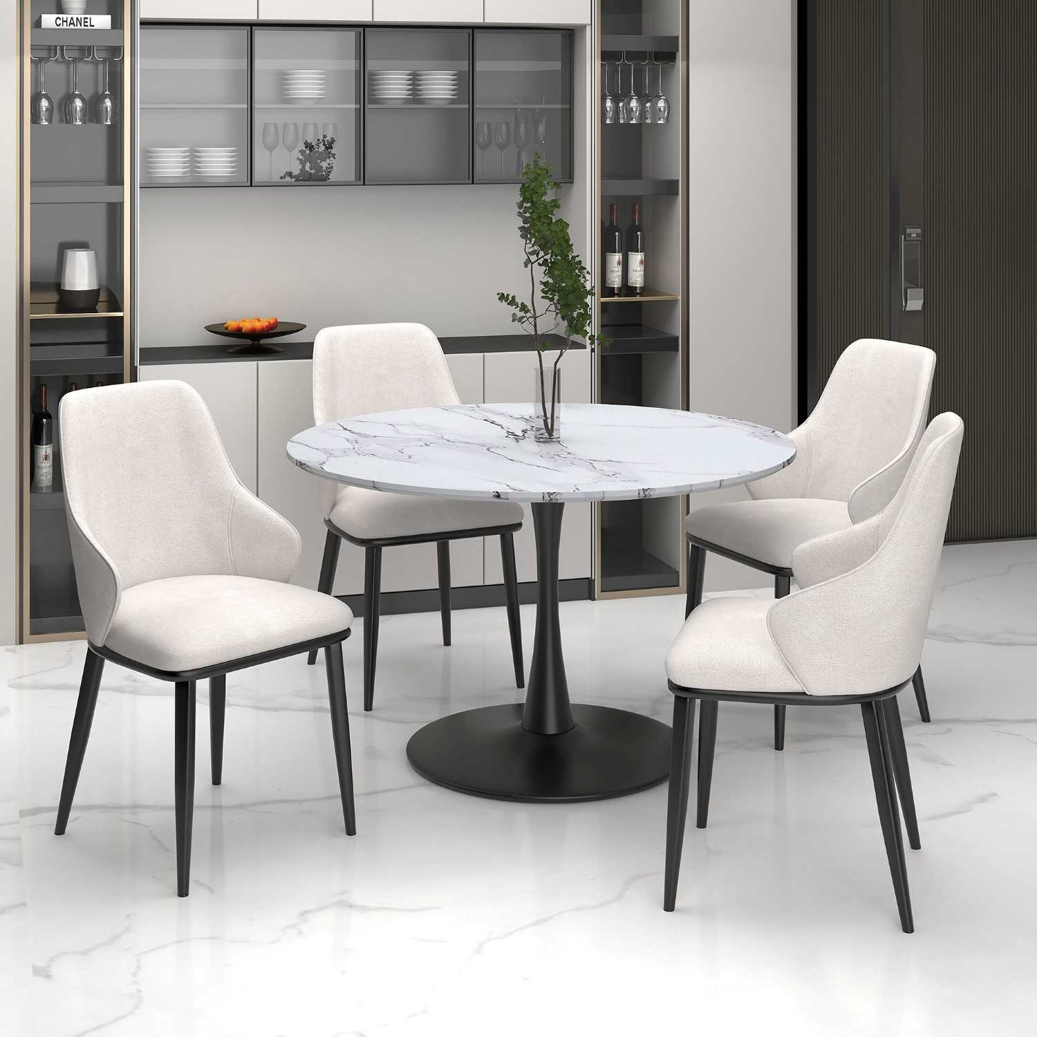 Zilo / Kash 5pc Dining Set in Faux Marble 207-671SBK_084BEG