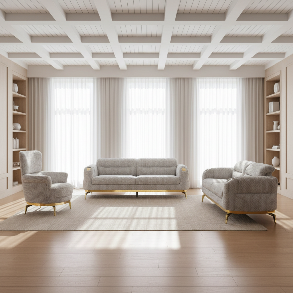 Zoe Grey Fabric Sofa Set with Gold Legs 8425