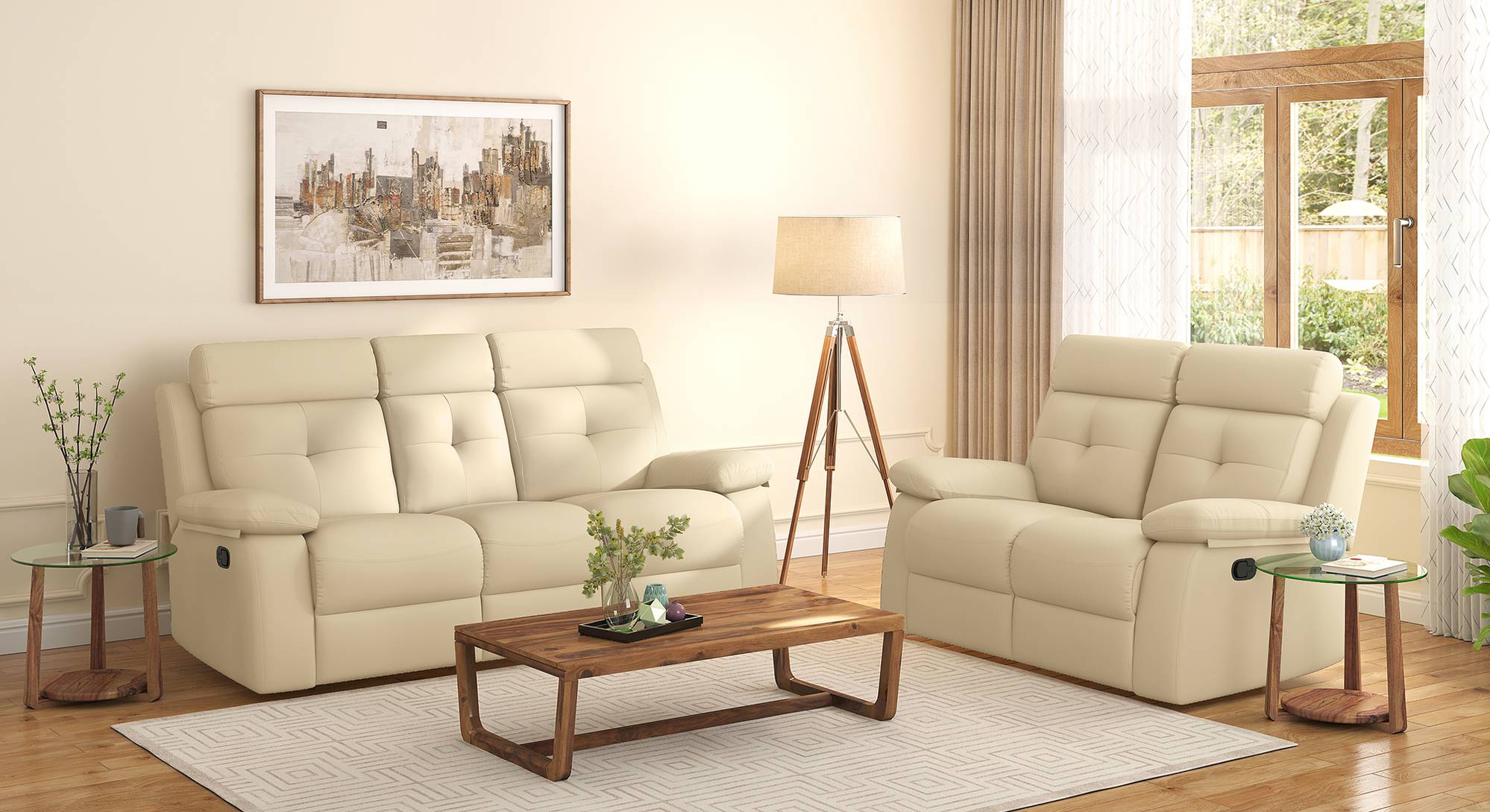 Tennessee Beige Fabric Manual Recliner Sofa Set