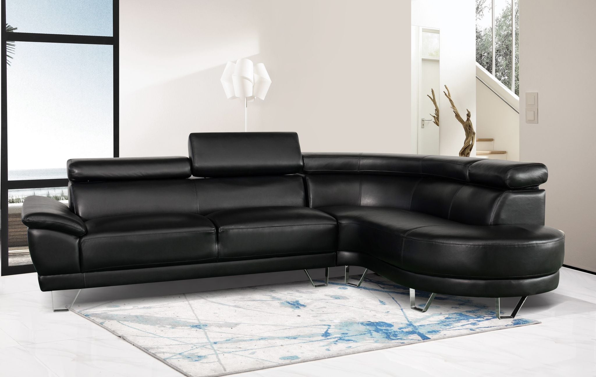 Austin Air Leather Sectional Sofa - Black