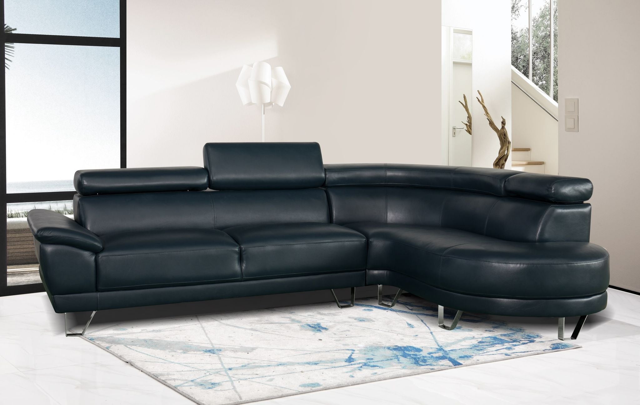 Austin Air Leather Sectional Sofa - Blue
