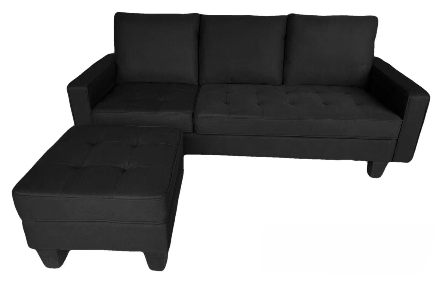 Black Fabric Sectional Sofa with Floating Ottoman 2209