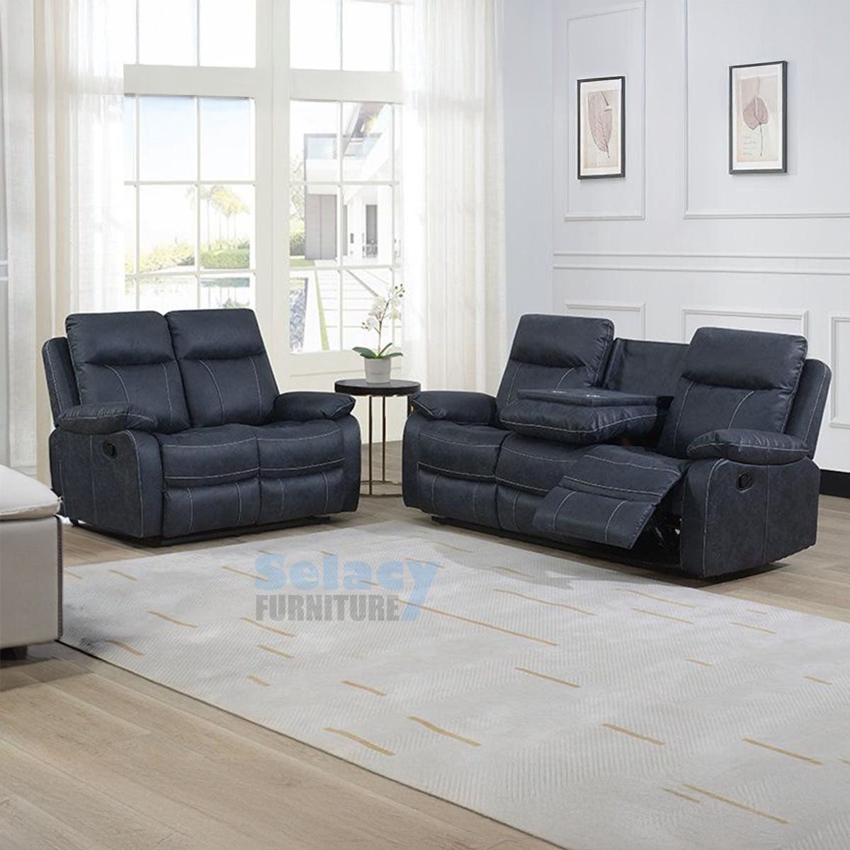 Bristol Blue Fabric Recliner Sofa Set 7126