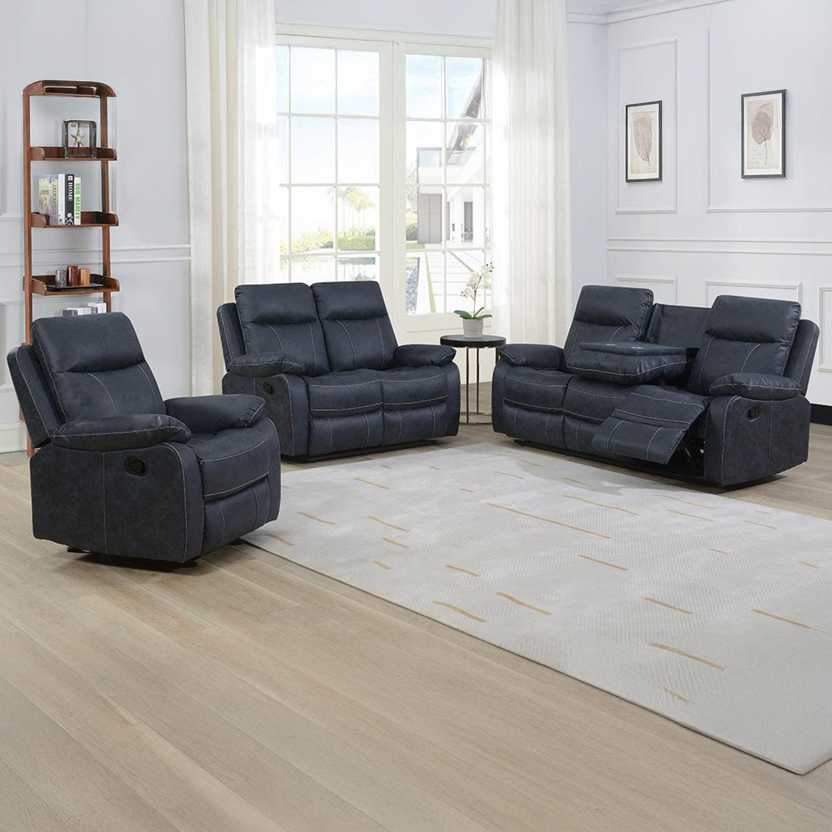 Bristol Blue Fabric Recliner Sofa Set 7126