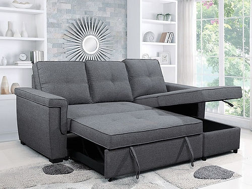 Grey Reversible Fabric Storage Sectional Sofa Bed IF-9040