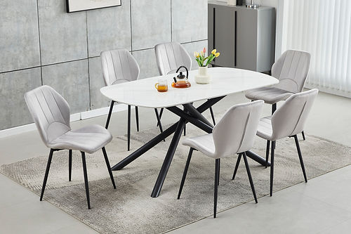 Sintered Stone White Marble Table with Velvet Chairs T-1530 C-1535