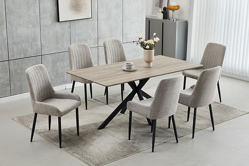 Wood Top Table with Greyish Beige Velvet Chairs T-1510 C-1512 Dining Collection