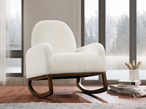 Beige Boucle Fabric Rocking Accent Chair IF-663