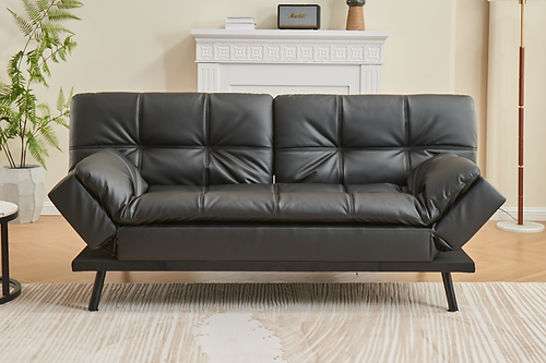 Black PU Sofa Bed with adjustable armrest IF-8050