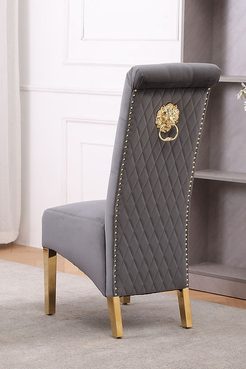 2 Piece Grey Velvet Dining Chair C-1290