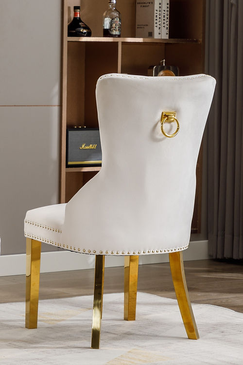 2 Piece White Velvet Dining Chair C-1453