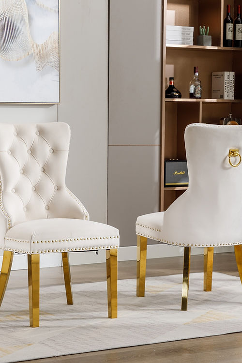 2 Piece White Velvet Dining Chair C-1453