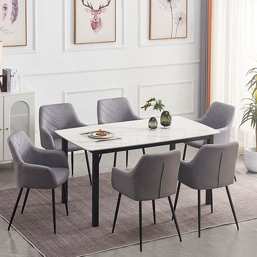 Sintered Stone White Marble Top Table with Velvet Chairs - T-1815/C-1815