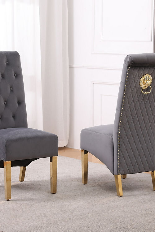 2 Piece Grey Velvet Dining Chair C-1290