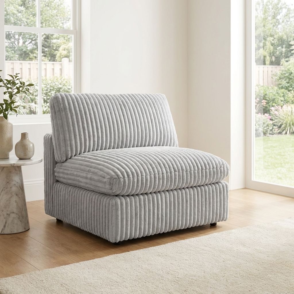Colton Mink Fabric Modular Sectional With Ottoman Light Grey 8989