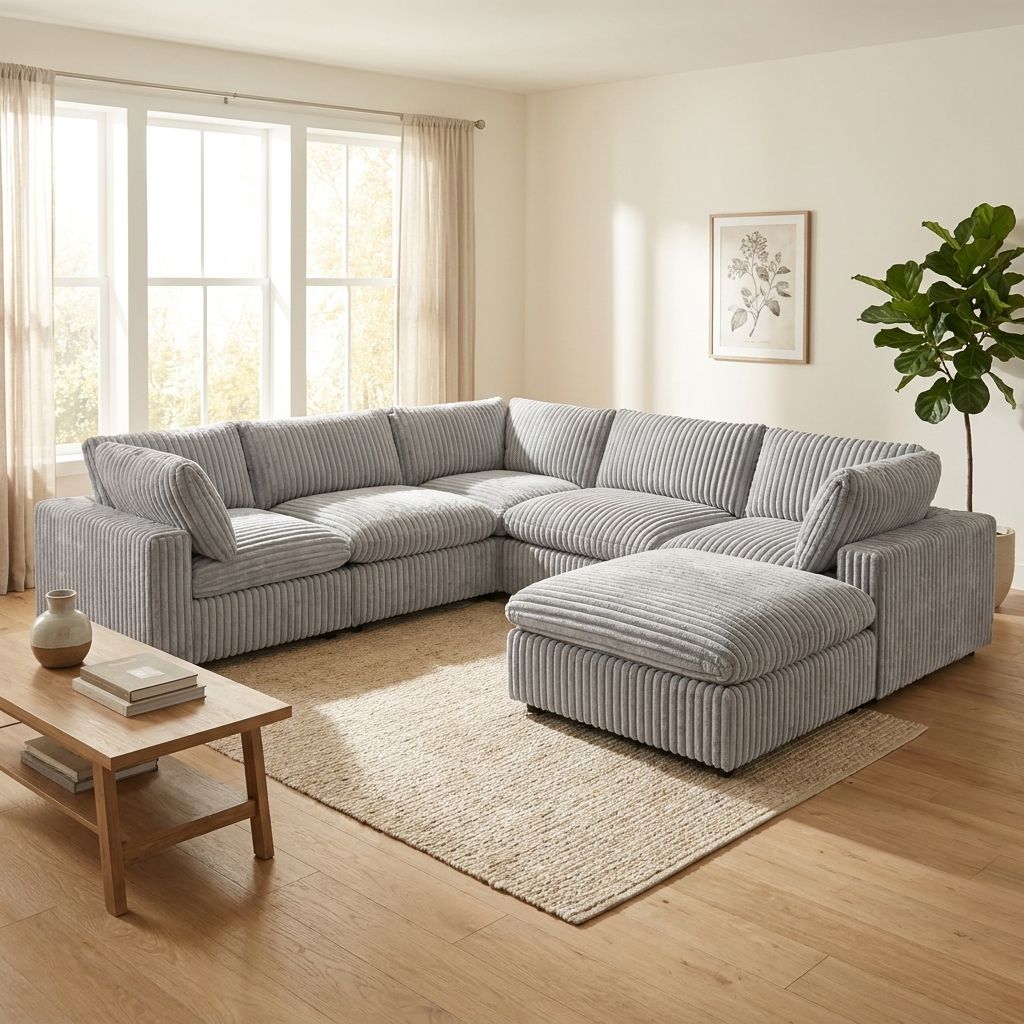 Colton Mink Fabric Modular Sectional With Ottoman Light Grey 8989