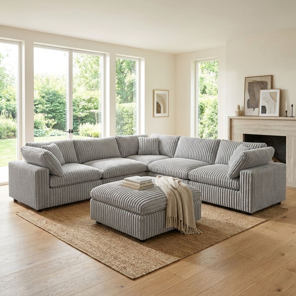 Colton Mink Fabric Modular Sectional With Ottoman Light Grey 8989