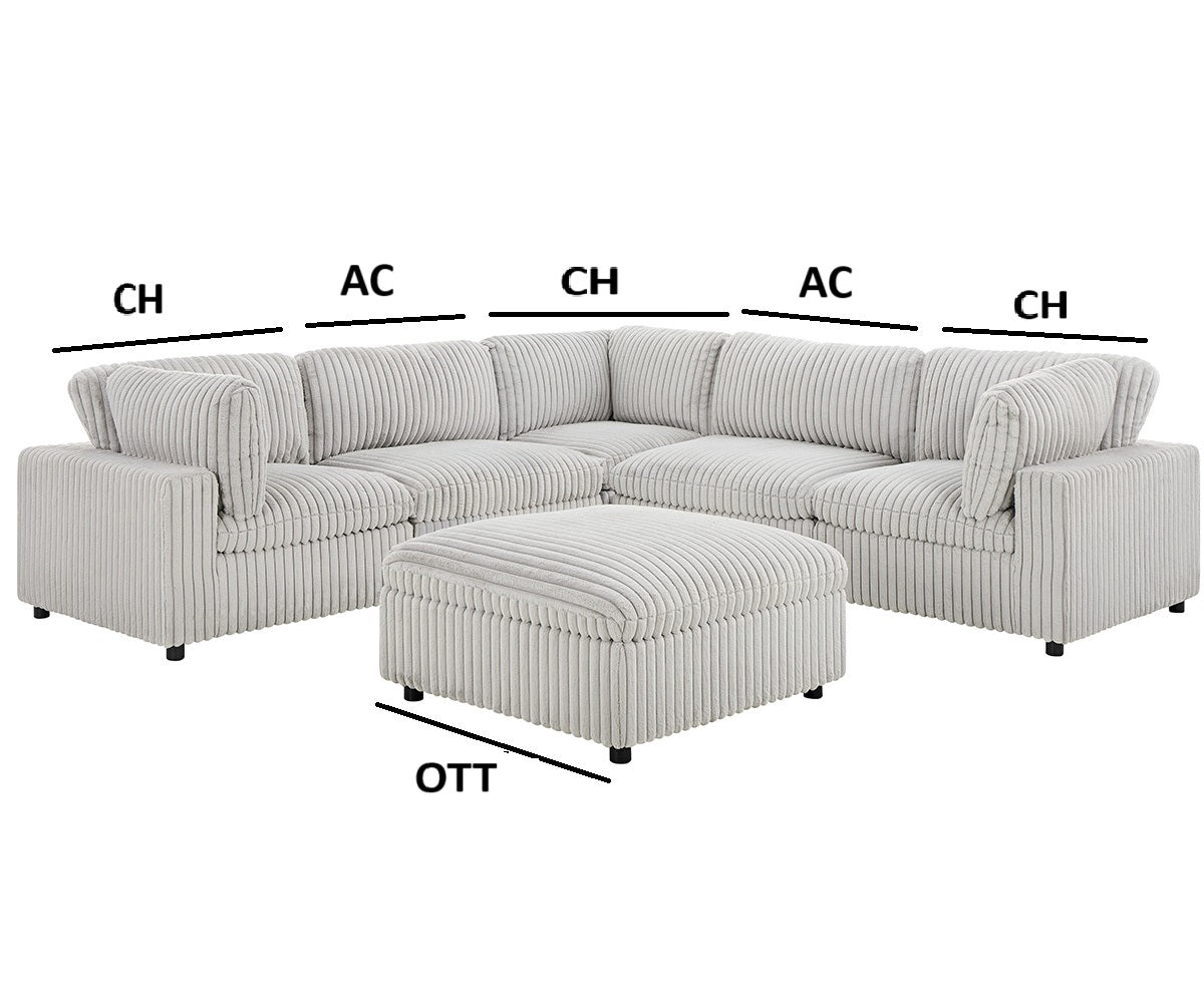 Colton Mink Fabric Modular Sectional With Ottoman Light Grey 8989