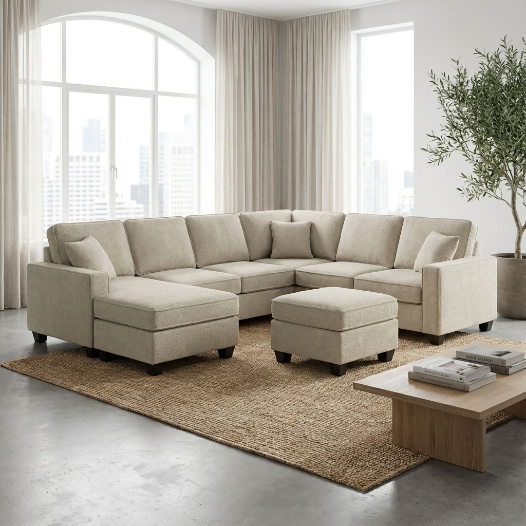 Corbin Toscana Grey Fabric Sectional with Ottoman & Built-in USB 60045