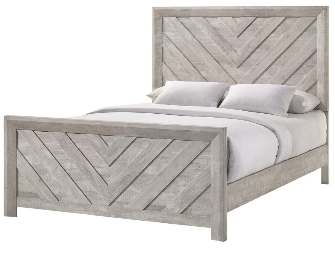 Denver Queen Wooden Bed Light Grey 1571