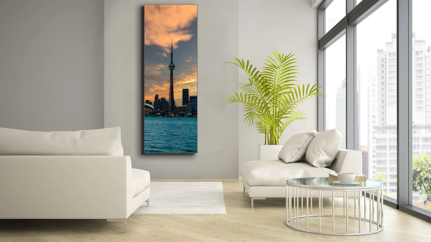 Green CN Tower Toronto Skyline Canvas Art 72" x 24"