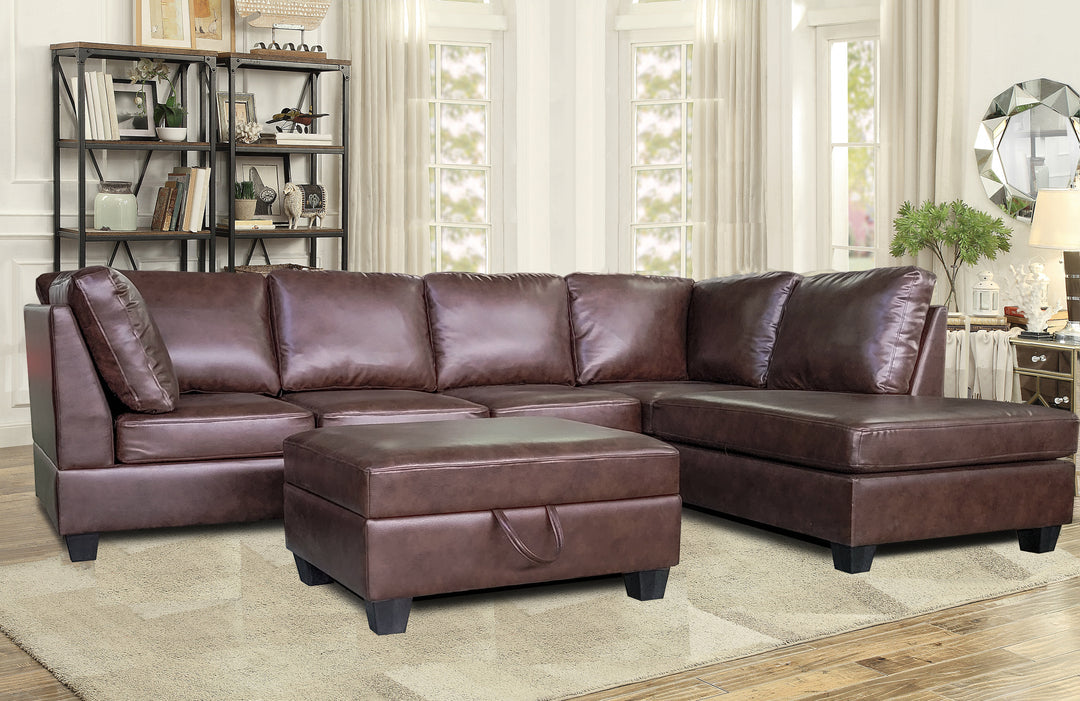 Julia Reversible Sectional Sofa with Ottoman in Brown Leather Air