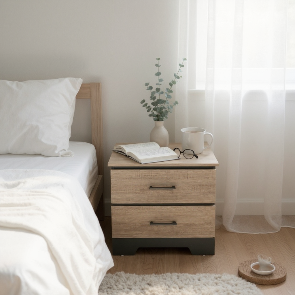 Canadian Made Two Tone 2 Drawer Night Stand Continental Coast & Black 6741