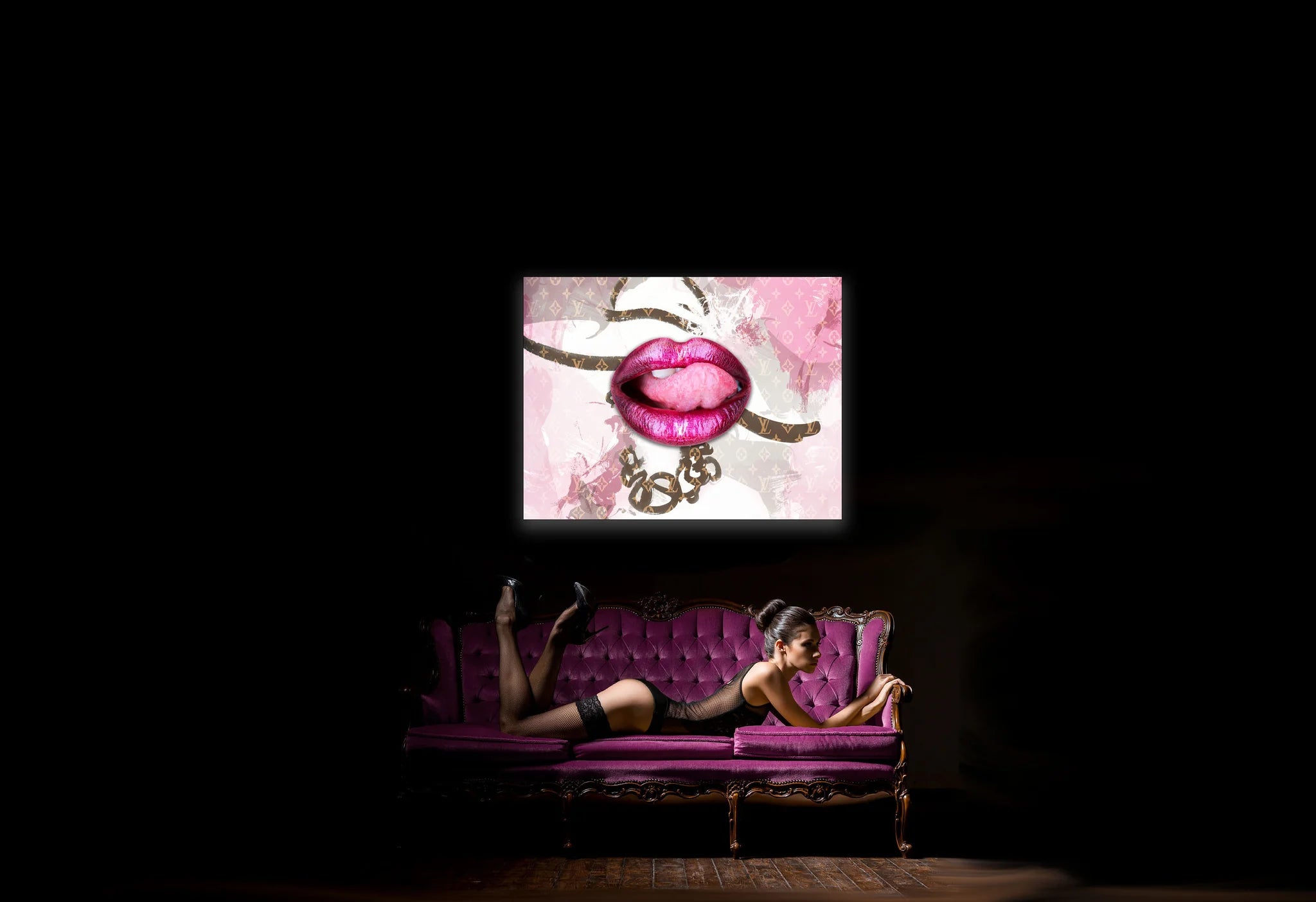 Pink Lips Overlay Canvas Art 48" x 36"