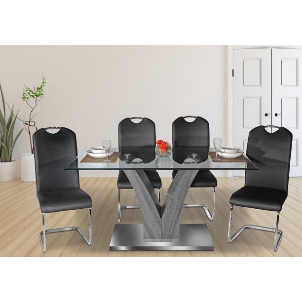 Lorie 5 PC Glass Dining Set Black 7500