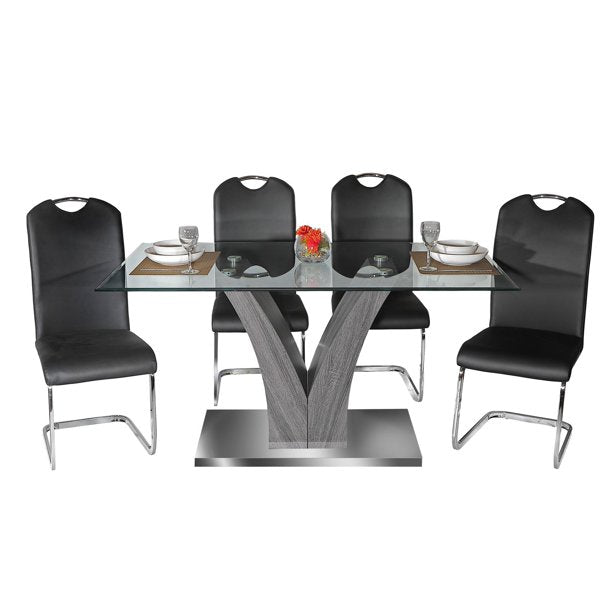Lorie 5 PC Glass Dining Set Black 7500