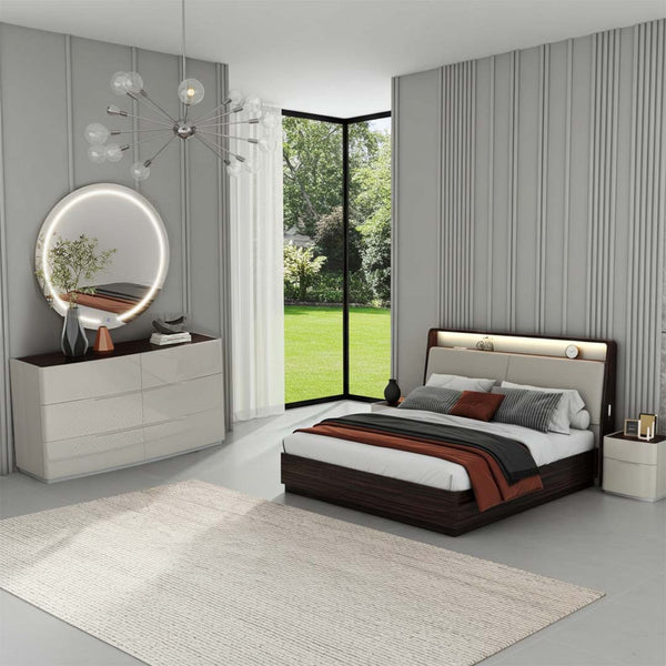 Mario Hydraulic Lift High Gloss Lacquer Bedroom Set Grey & Ebony