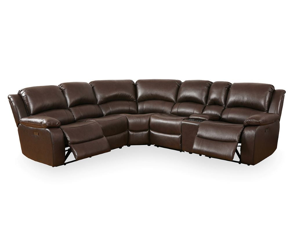 Maxim Brown Genuine Leather Power Recliner Sectinal Sofa 70630