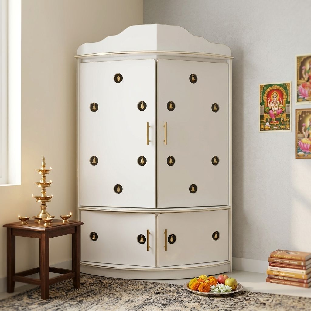 Murugan Corner Pooja Cabinet with Door & Bell
