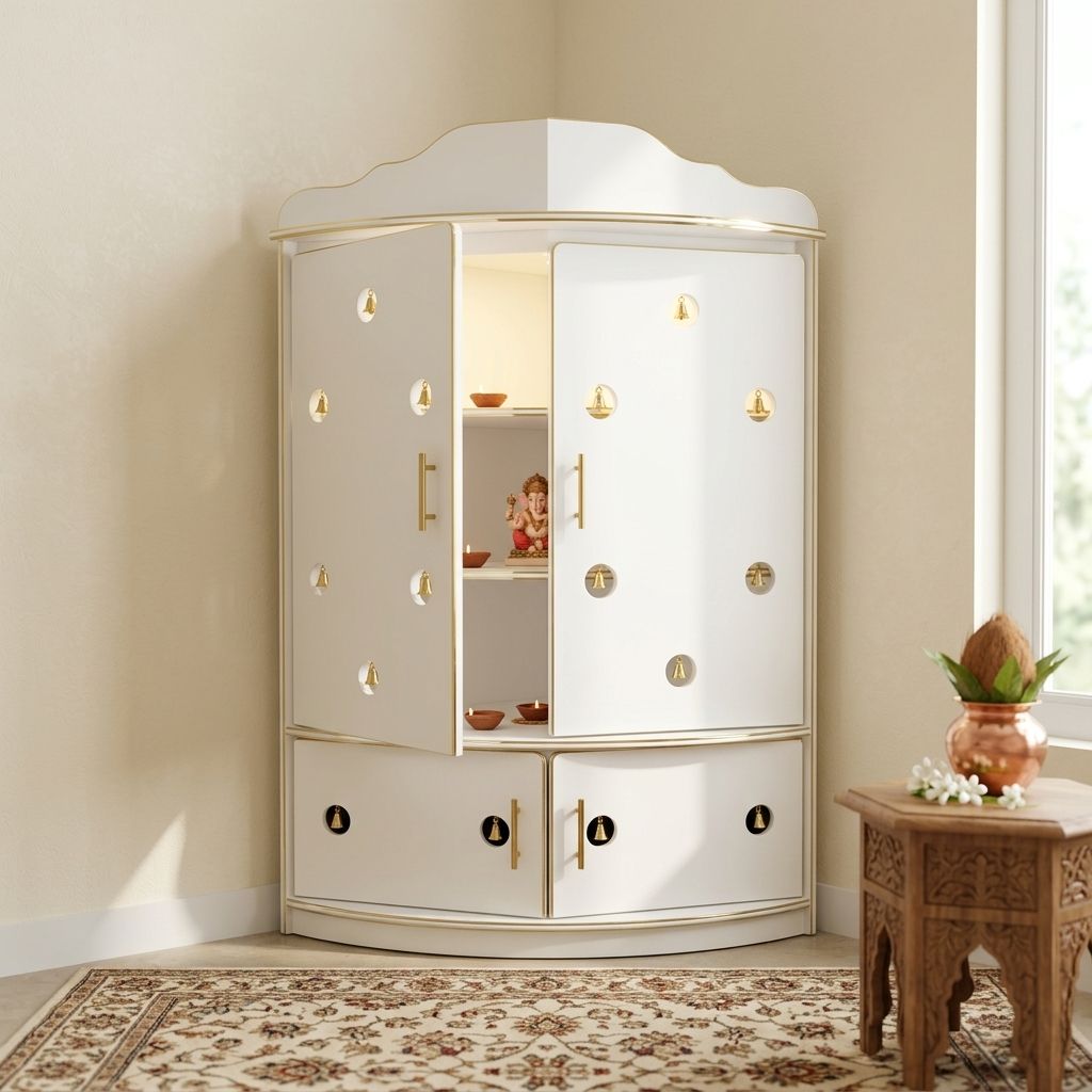 Murugan Corner Pooja Cabinet with Door & Bell