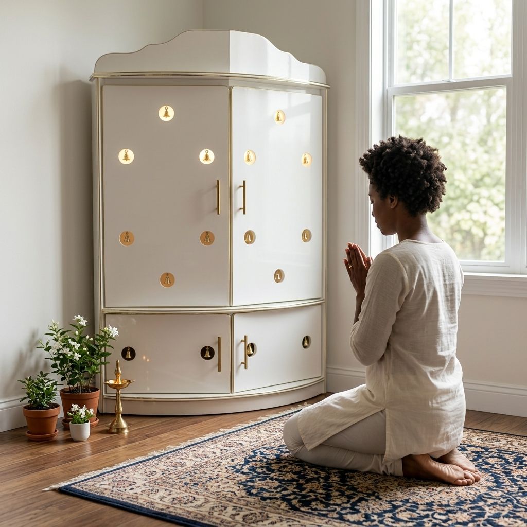 Murugan Corner Pooja Cabinet with Door & Bell