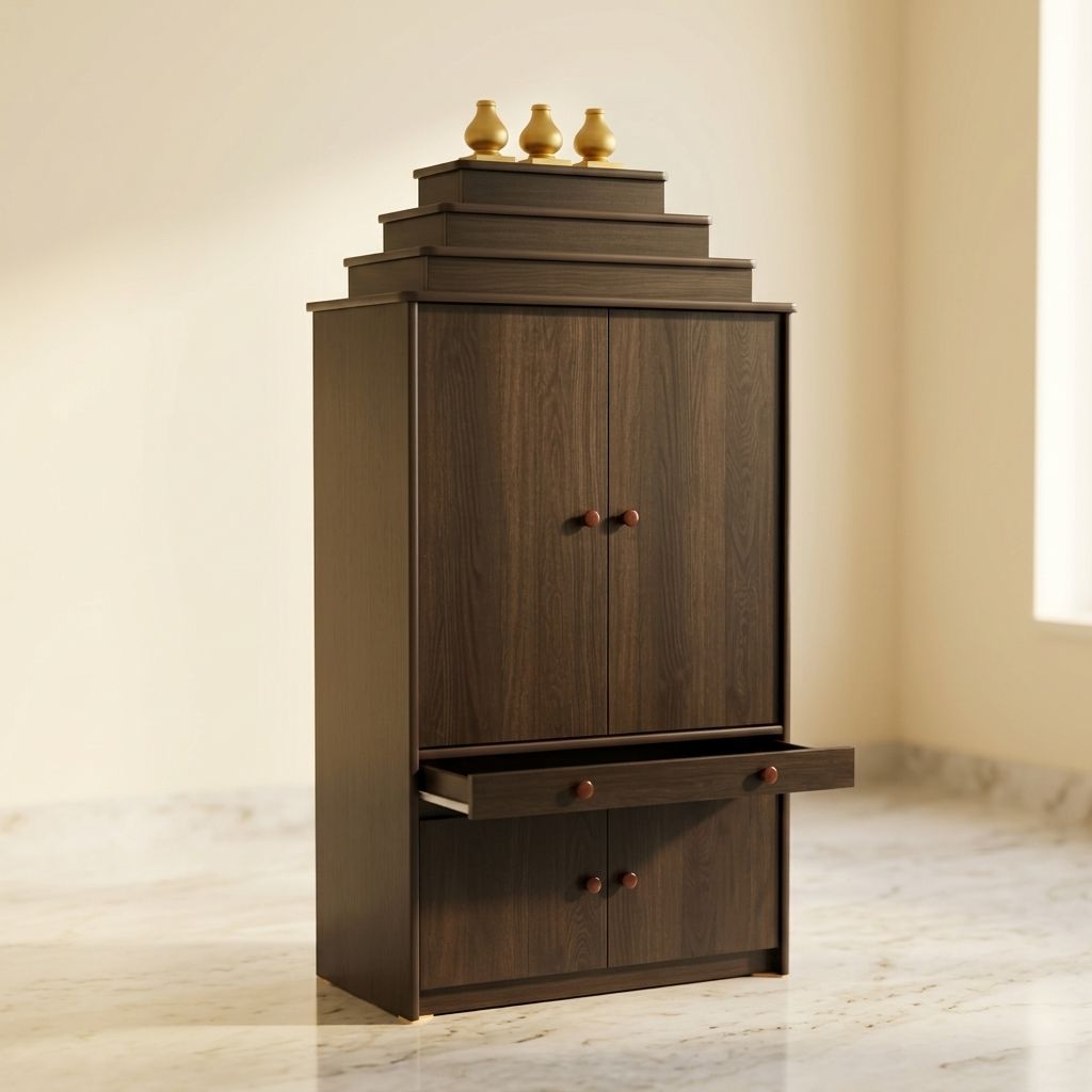 Navira Pooja Unit With Door, Light & Pull out Tray