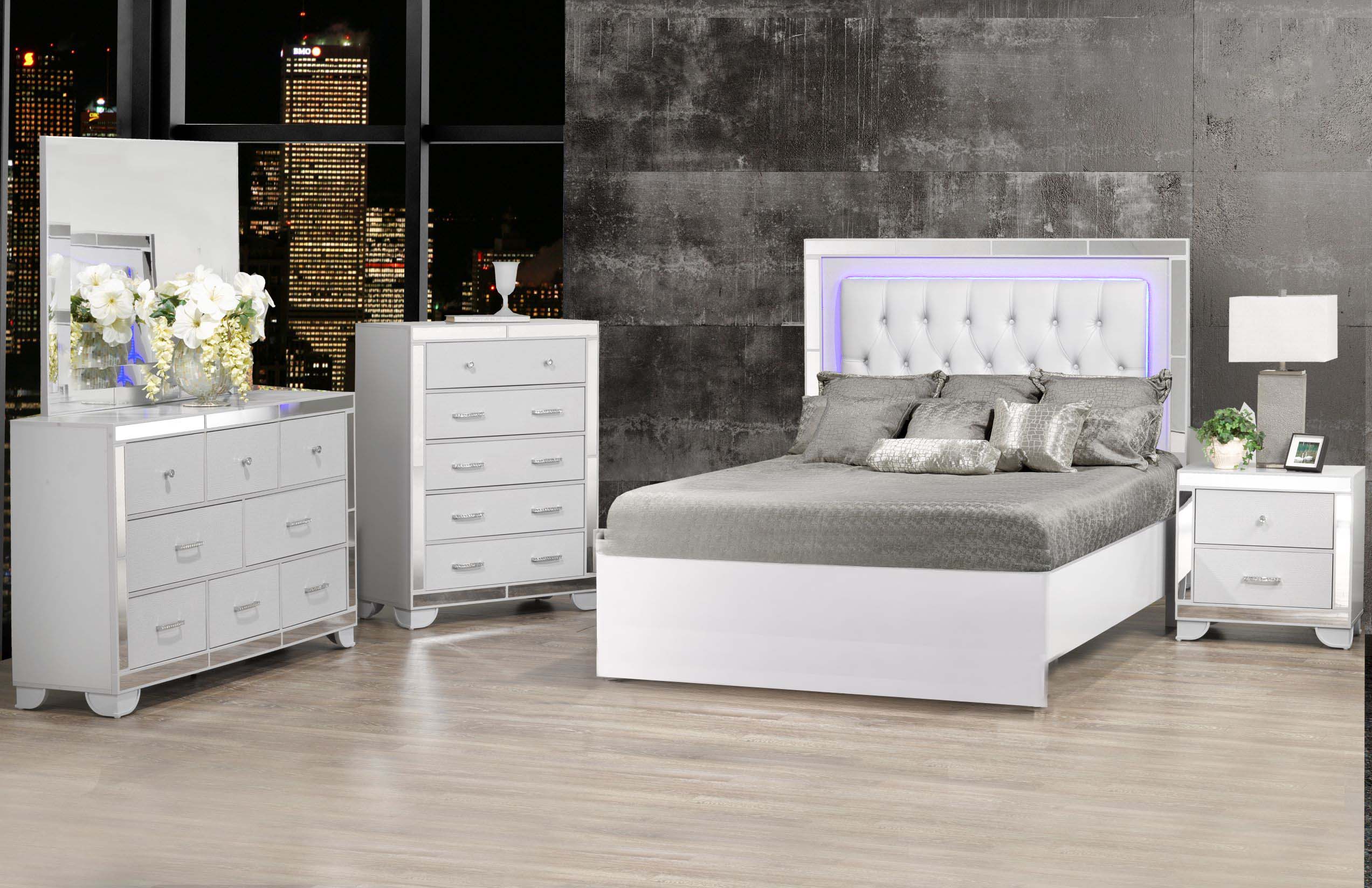 Pandora LED Bedroom Set 6 PC- Silver Grey