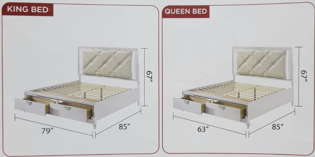 Prism White Bed With LED Headboard And Storage Footboard 1611